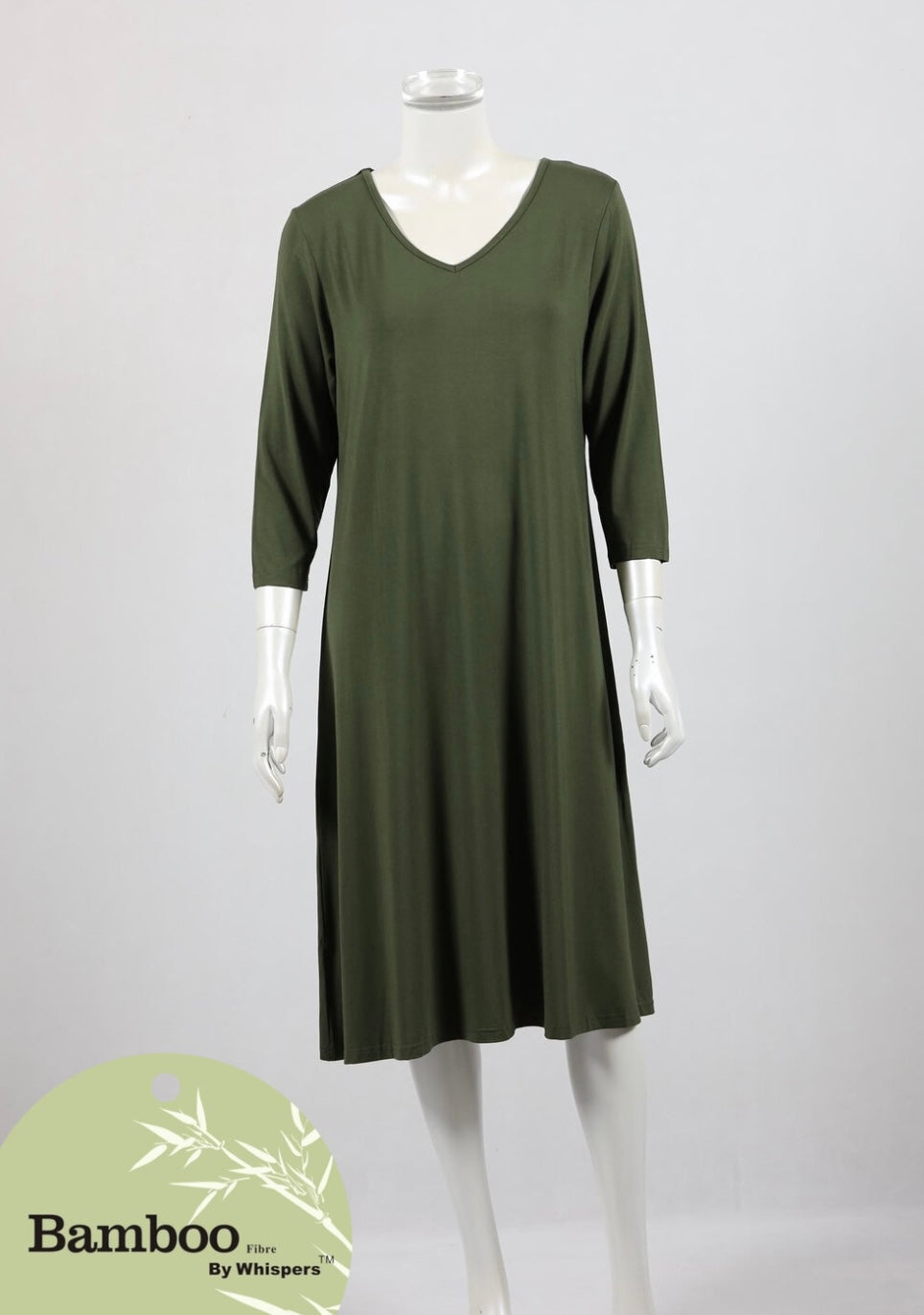 3/4 Sleeve Bamboo V-Neck Midi Dress