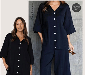 Pippa Button Down Top & Pant Knitted Set - Black