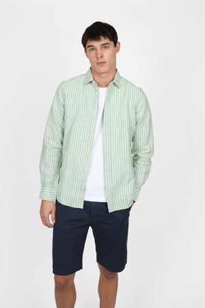 Men's Linen/Cotton Striped Long Sleeve Shirt