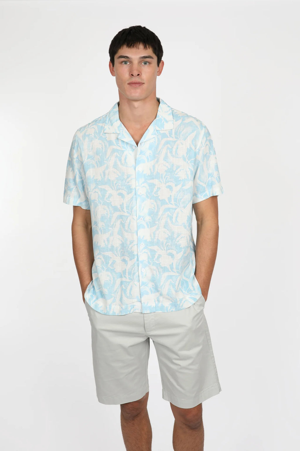 Men's Short Sleeve Cuban Collar Shirt - Sky