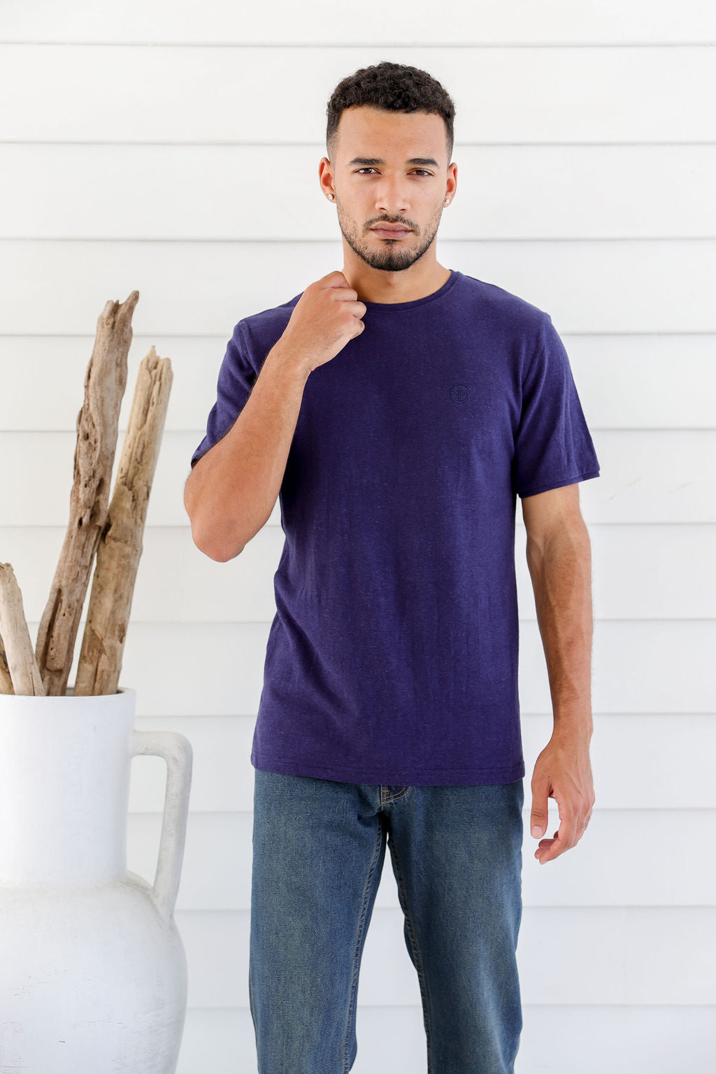 Men's Hemp/Cotton Round Neck Logo Tee Shirt