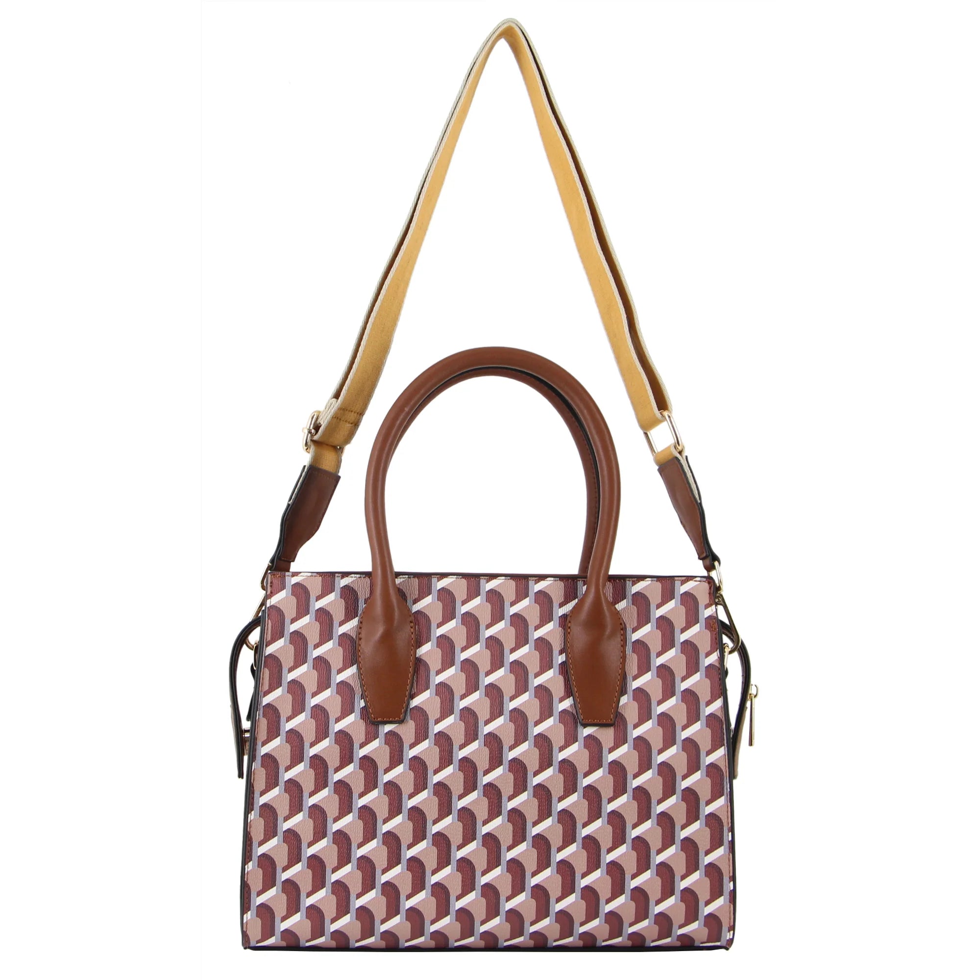 Milleni Geometric Fashion Tote Bag - Brown