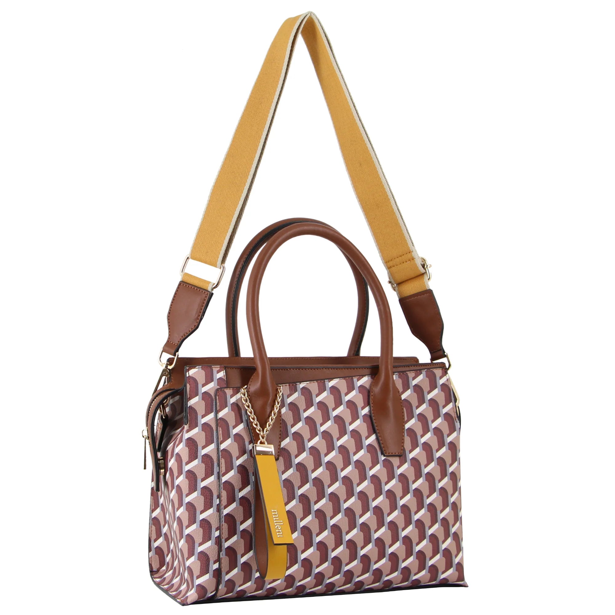 Milleni Geometric Fashion Tote Bag - Brown